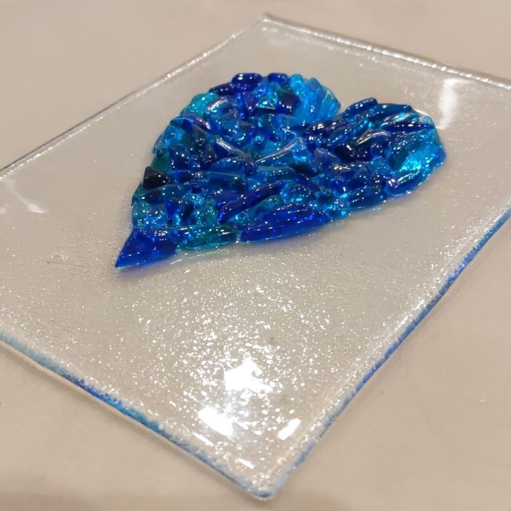 Homemade glass heart mosaic Cut Glass Beach Decor Cottage‎ Core Blue